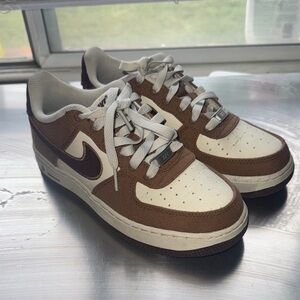 Nike Air Force 1 Big Kids Brown and White Sneakers